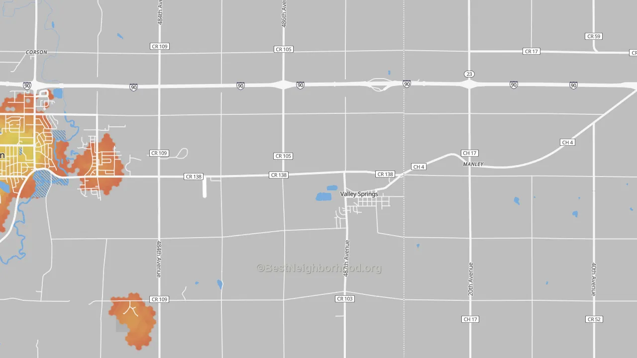 Bike Grade map of Valley Springs, SD