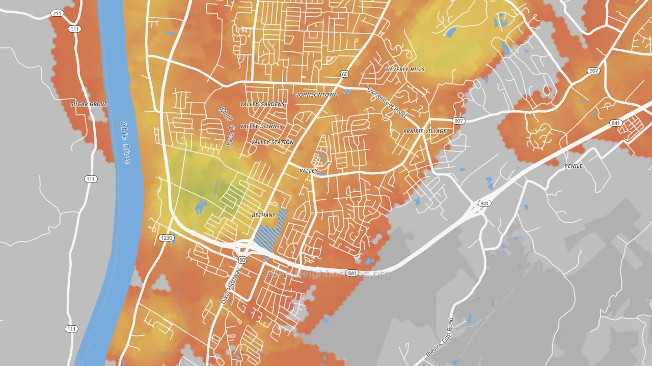 Bike Grade map of Valley Station, Louisville, KY