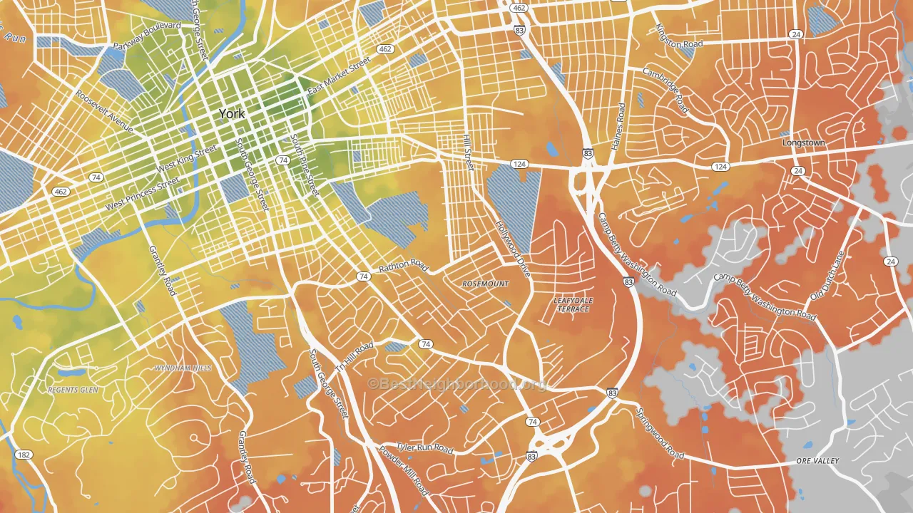 Bike Grade map of Valley View, York, PA