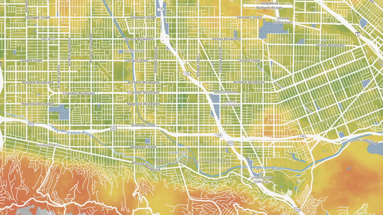 Bike Grade map of Valley Village, CA