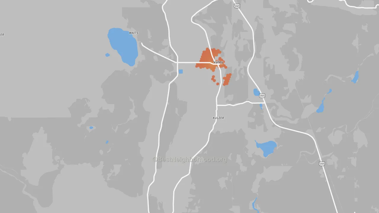 Bike Grade map of Valley, WA