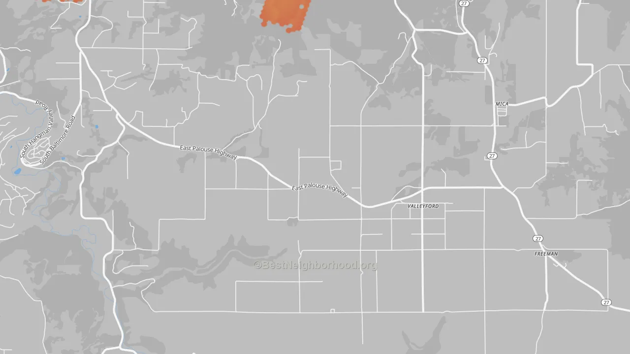 Bike Grade map of Valleyford, WA