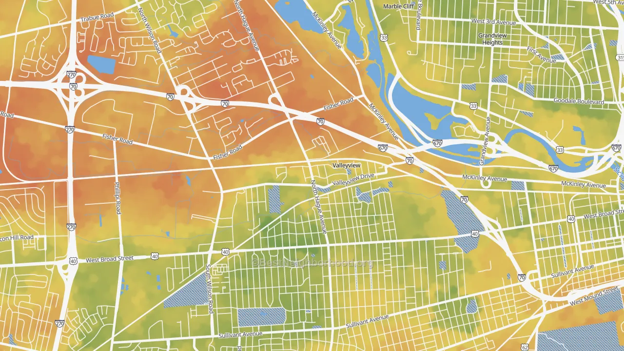 Bike Grade map of Valleyview, OH