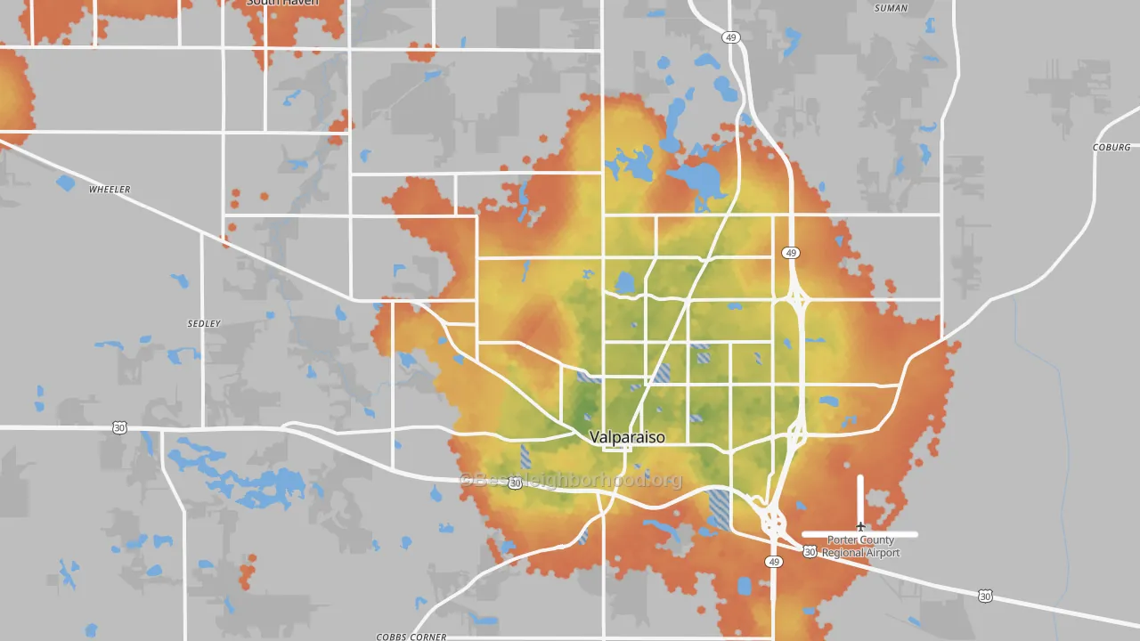 Bike Grade map of Valparaiso, IN