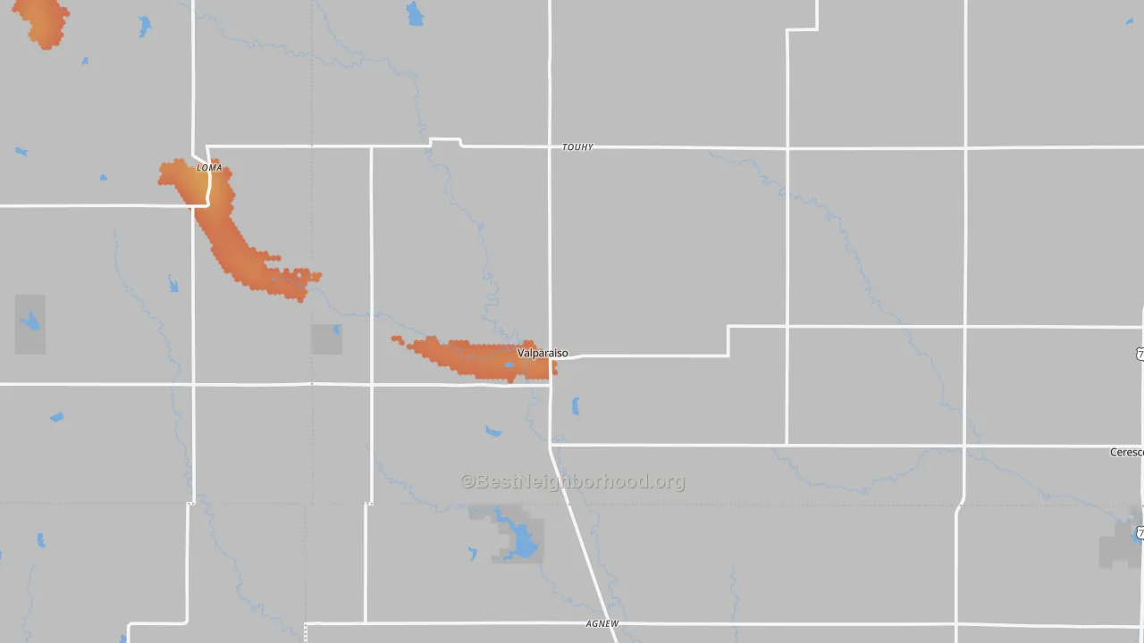 Bike Grade map of Valparaiso, NE