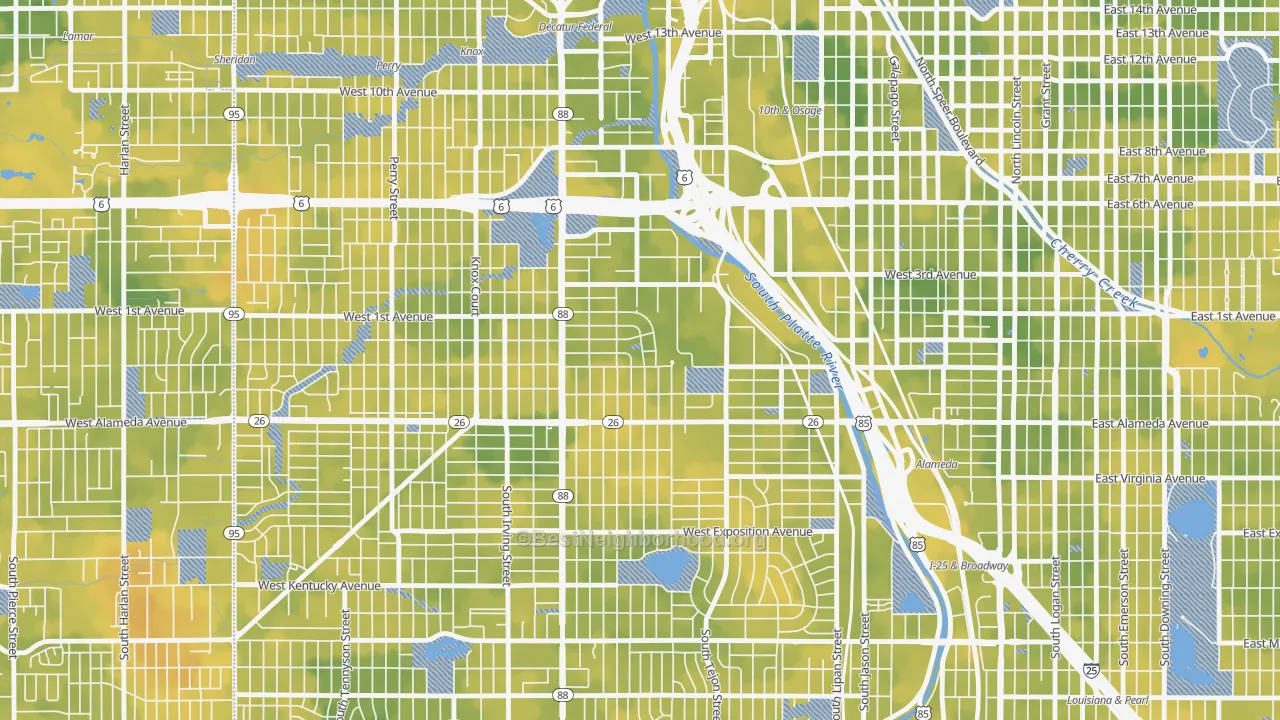Bike Grade map of Valverde, Denver, CO