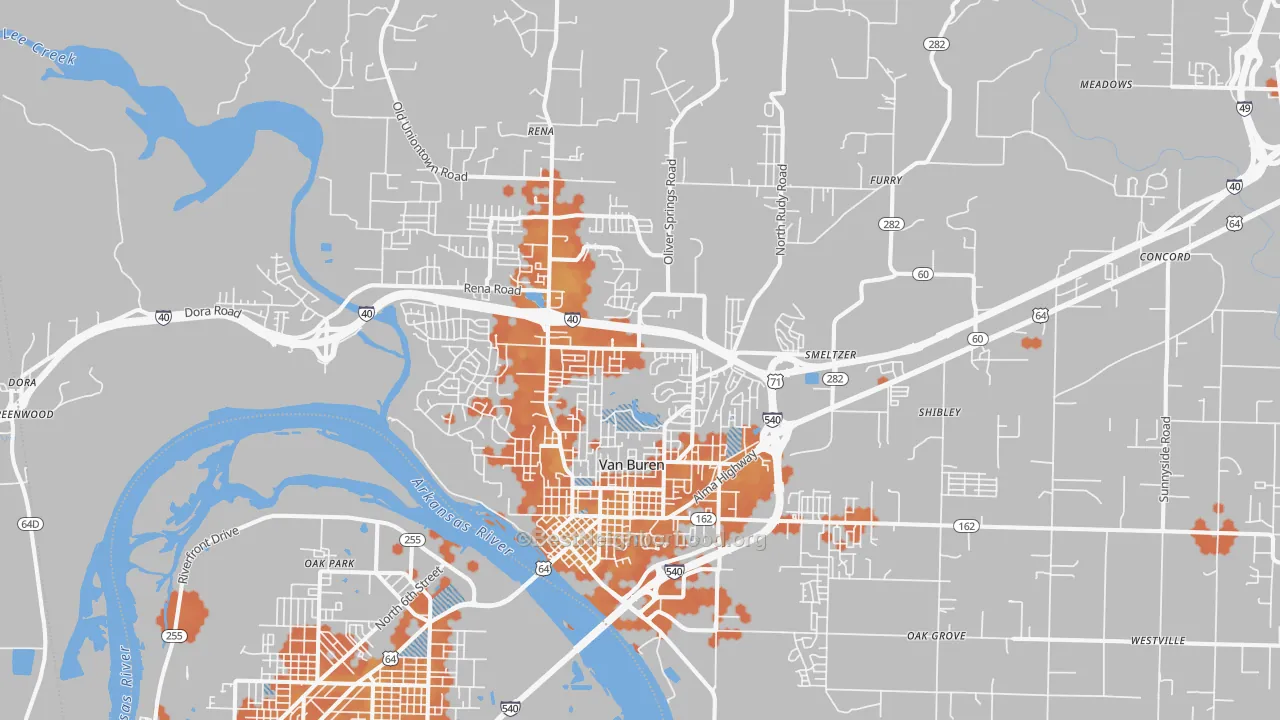 Bike Grade map of Van Buren, AR
