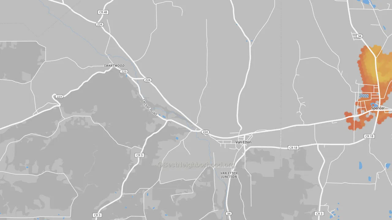 Bike Grade map of Van Etten, NY