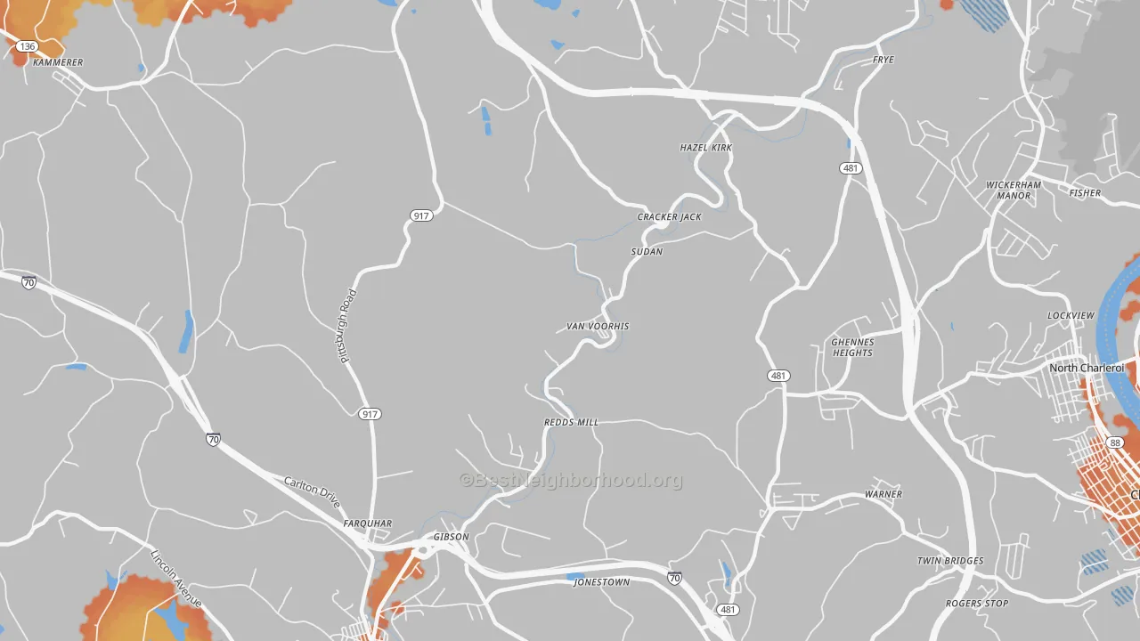 Bike Grade map of Van Voorhis, PA
