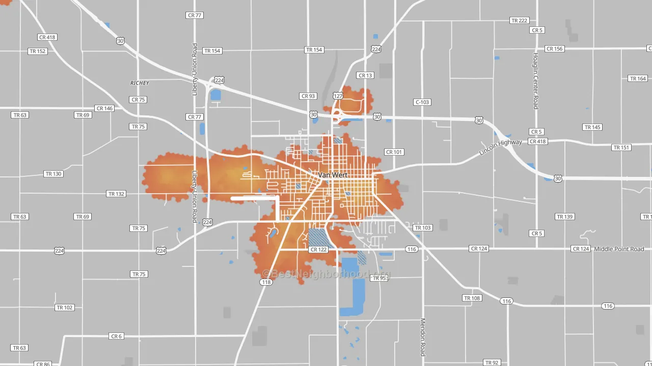 Bike Grade map of Van Wert, OH