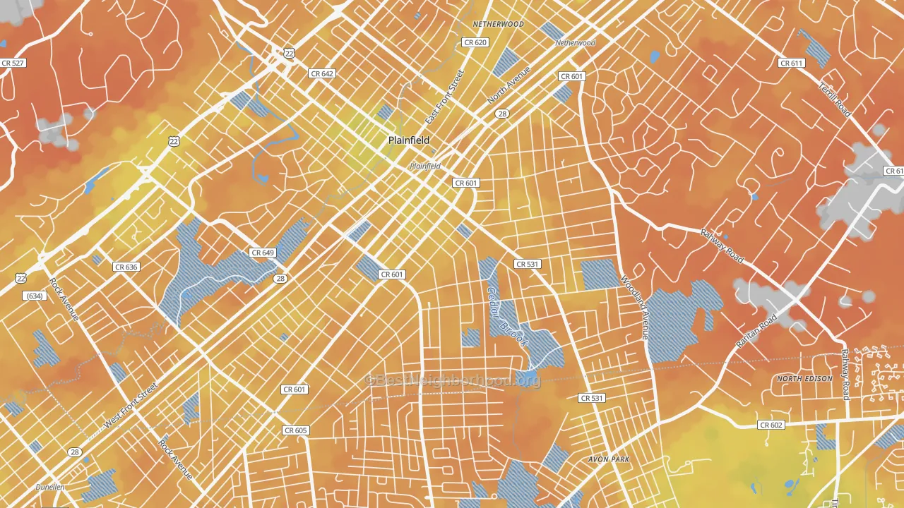 Bike Grade map of Van Wyck Brooks Historic District, Plainfield, NJ
