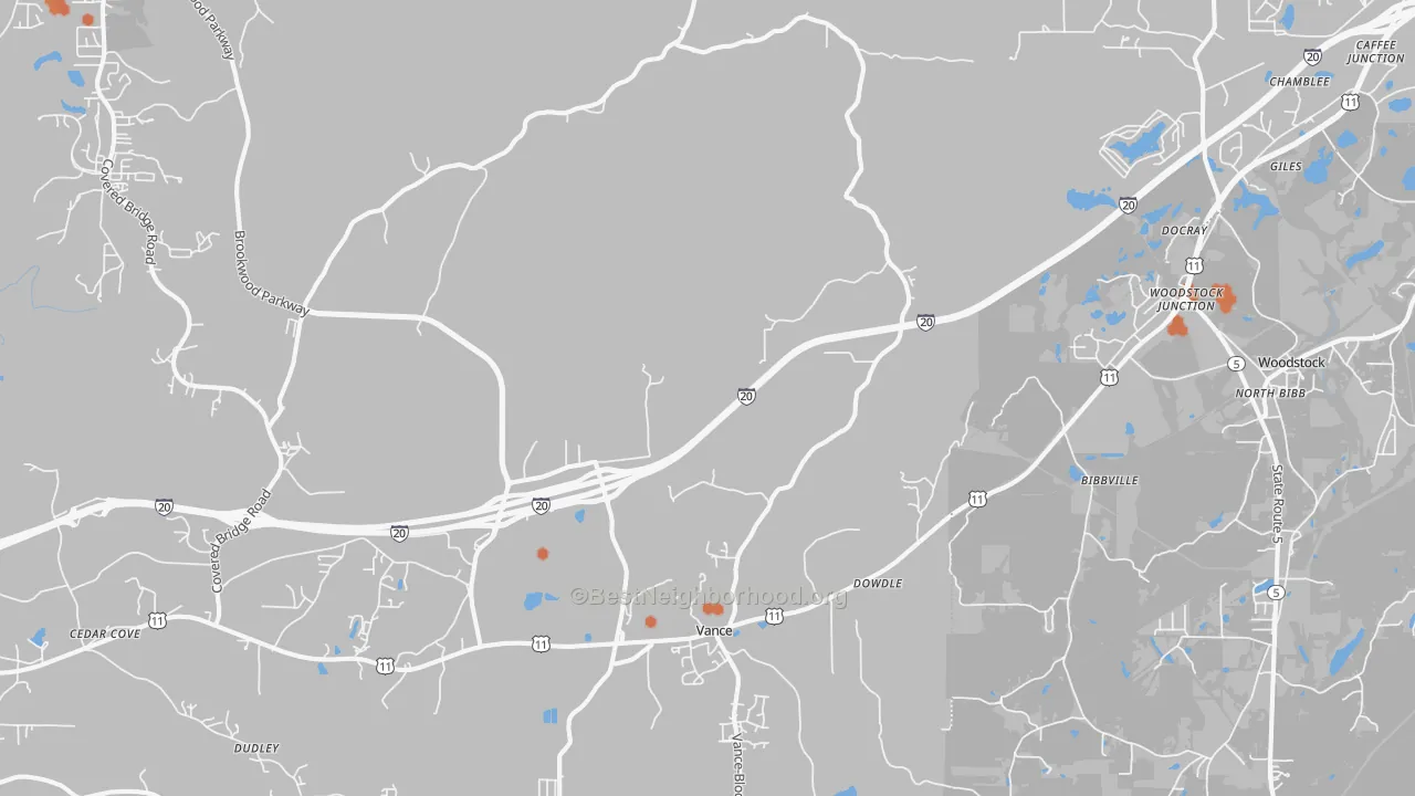 Bike Grade map of Vance, AL
