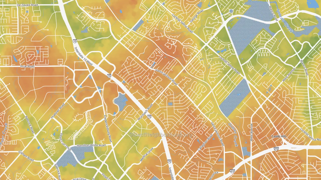 Bike Grade map of Vance Jackson, San Antonio, TX