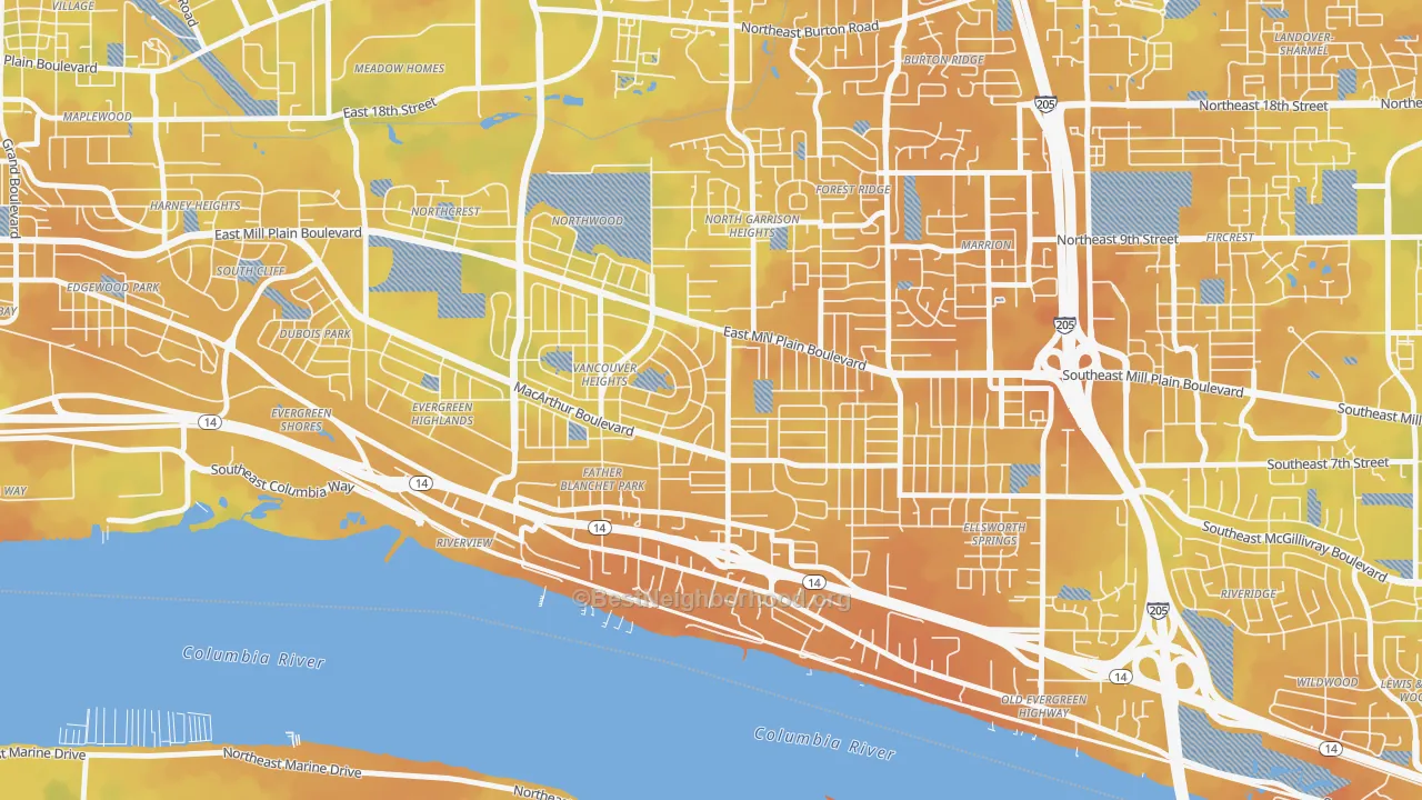 Bike Grade map of Vancouver Heights, Vancouver, WA