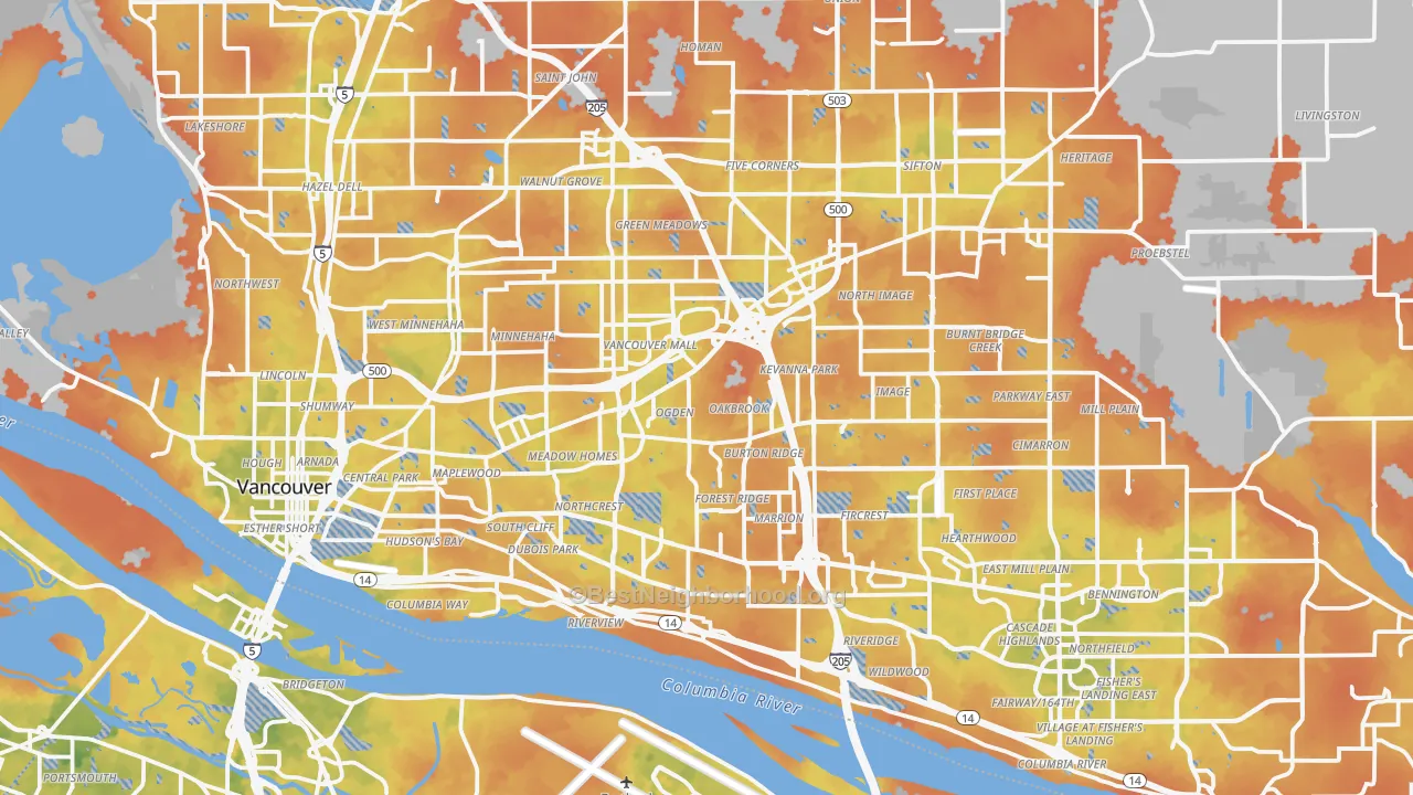 Bike Grade map of Vancouver, WA