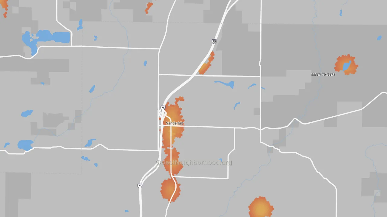 Bike Grade map of Vanderbilt, MI