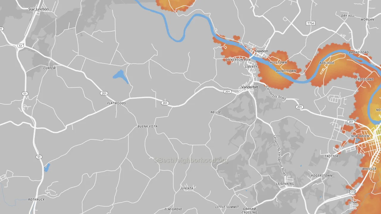 Bike Grade map of Vanderbilt, PA