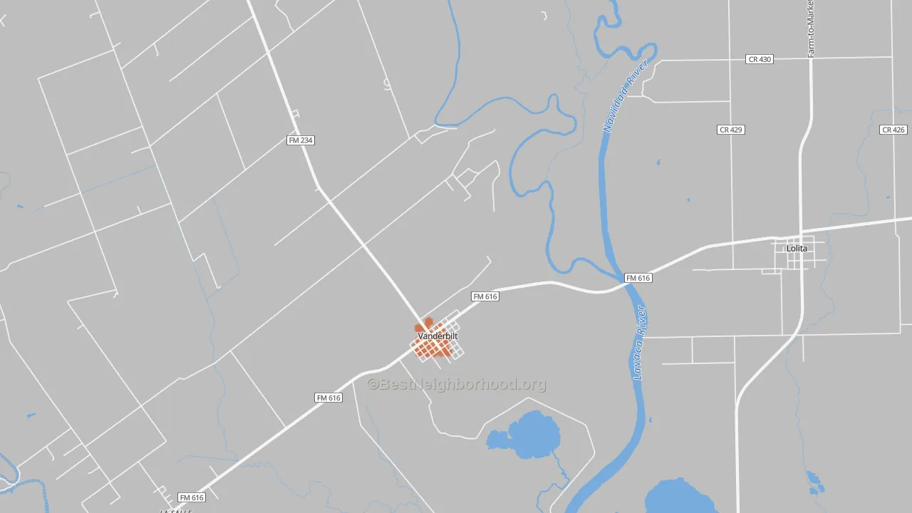 Bike Grade map of Vanderbilt, TX