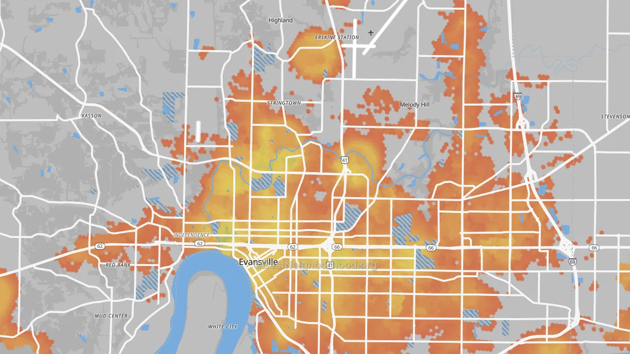 Bike Grade map of Vanderburgh County, IN