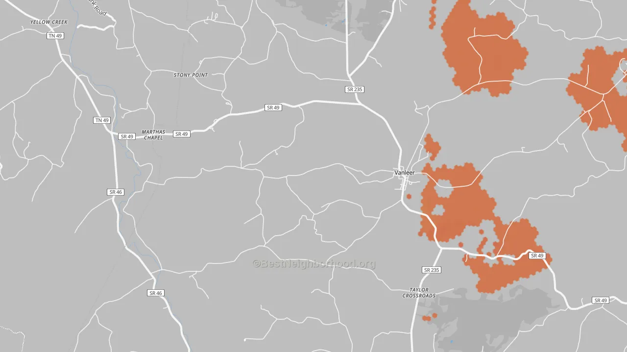 Bike Grade map of Vanleer, TN