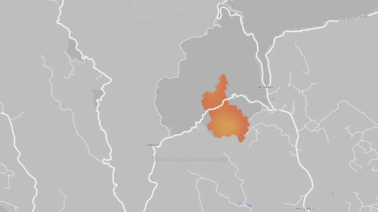 Bike Grade map of Vannoy, NC