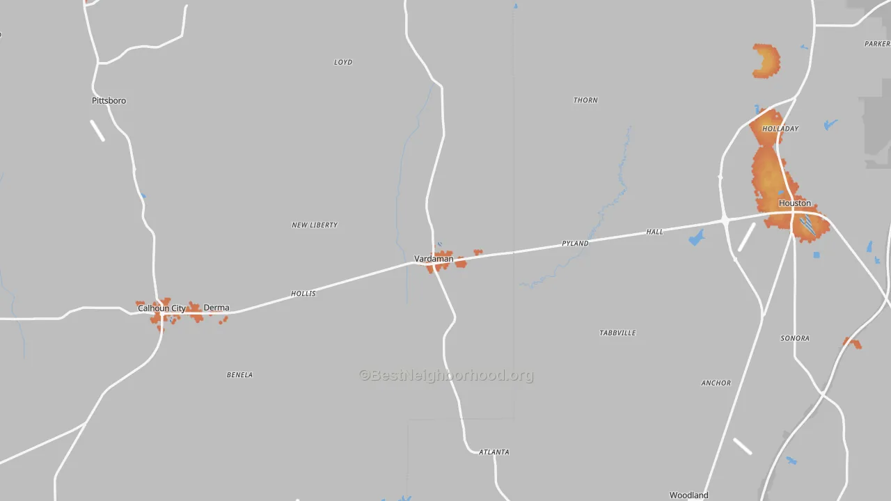 Bike Grade map of Vardaman, MS