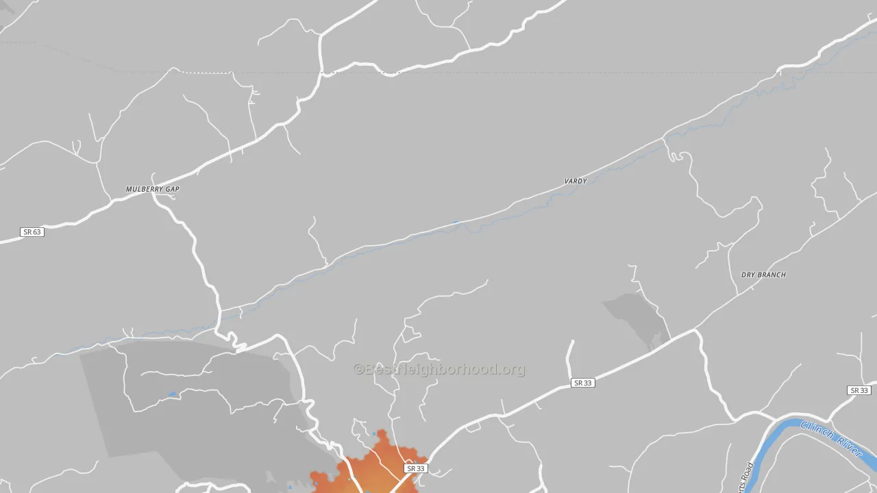 Bike Grade map of Vardy, TN