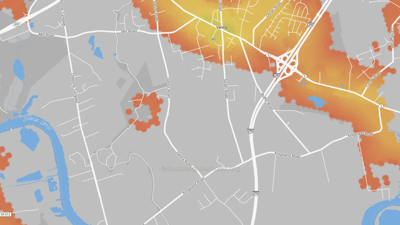 Bike Grade map of Varina, VA
