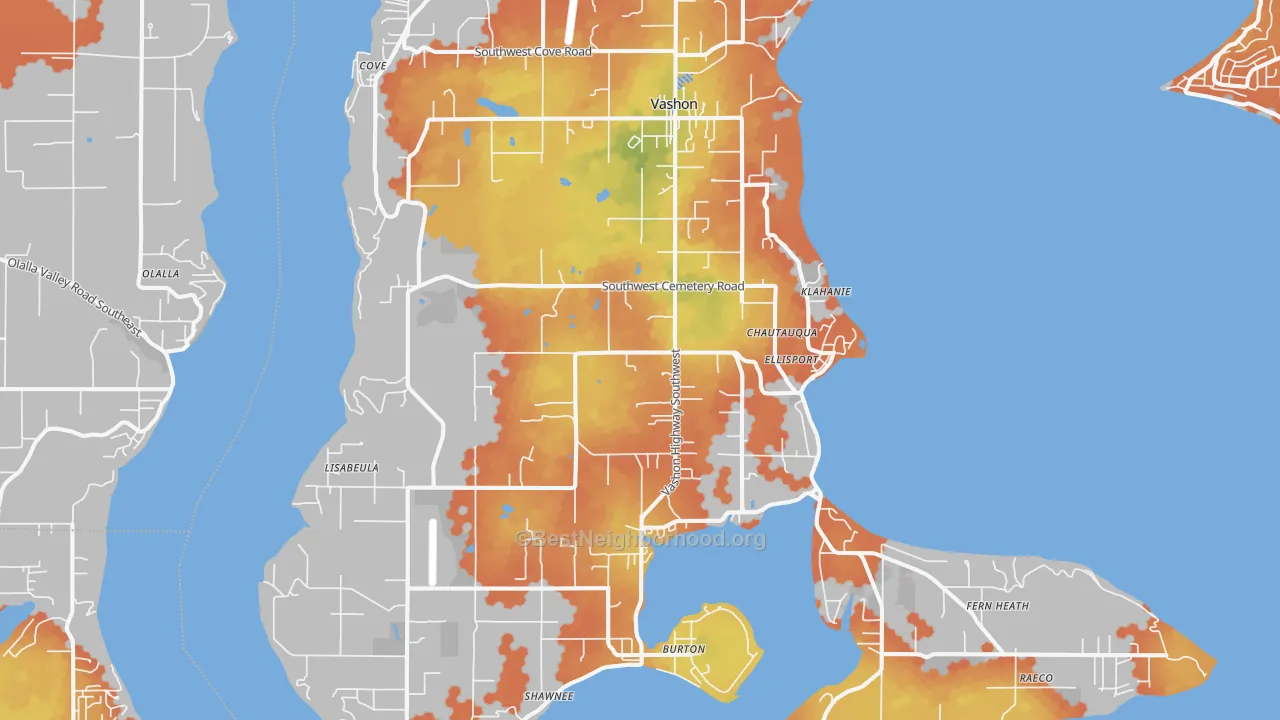 Bike Grade map of Vashon, WA