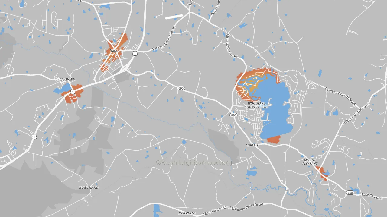 Bike Grade map of Vass, NC