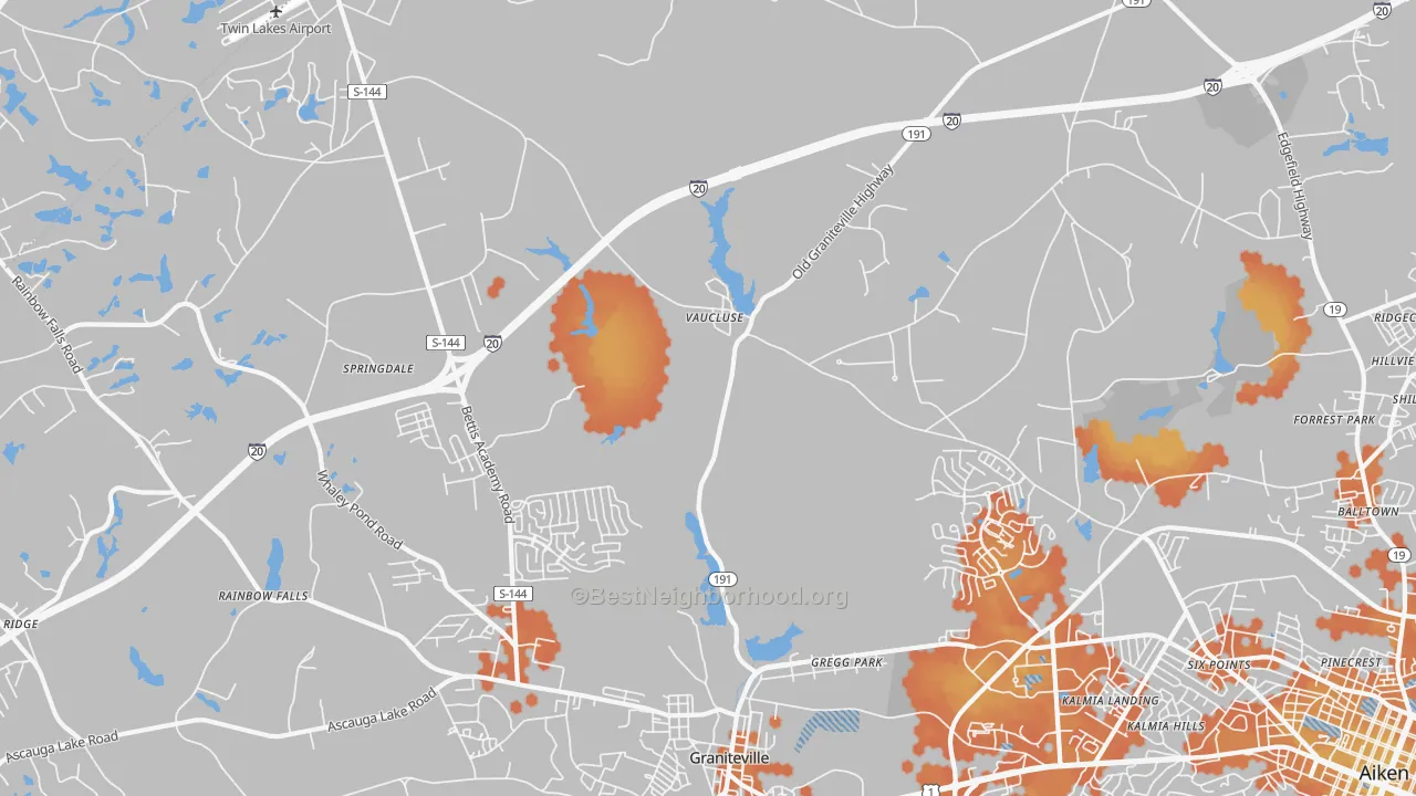Bike Grade map of Vaucluse, SC