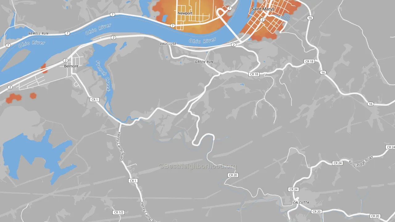 Bike Grade map of Vaucluse, WV