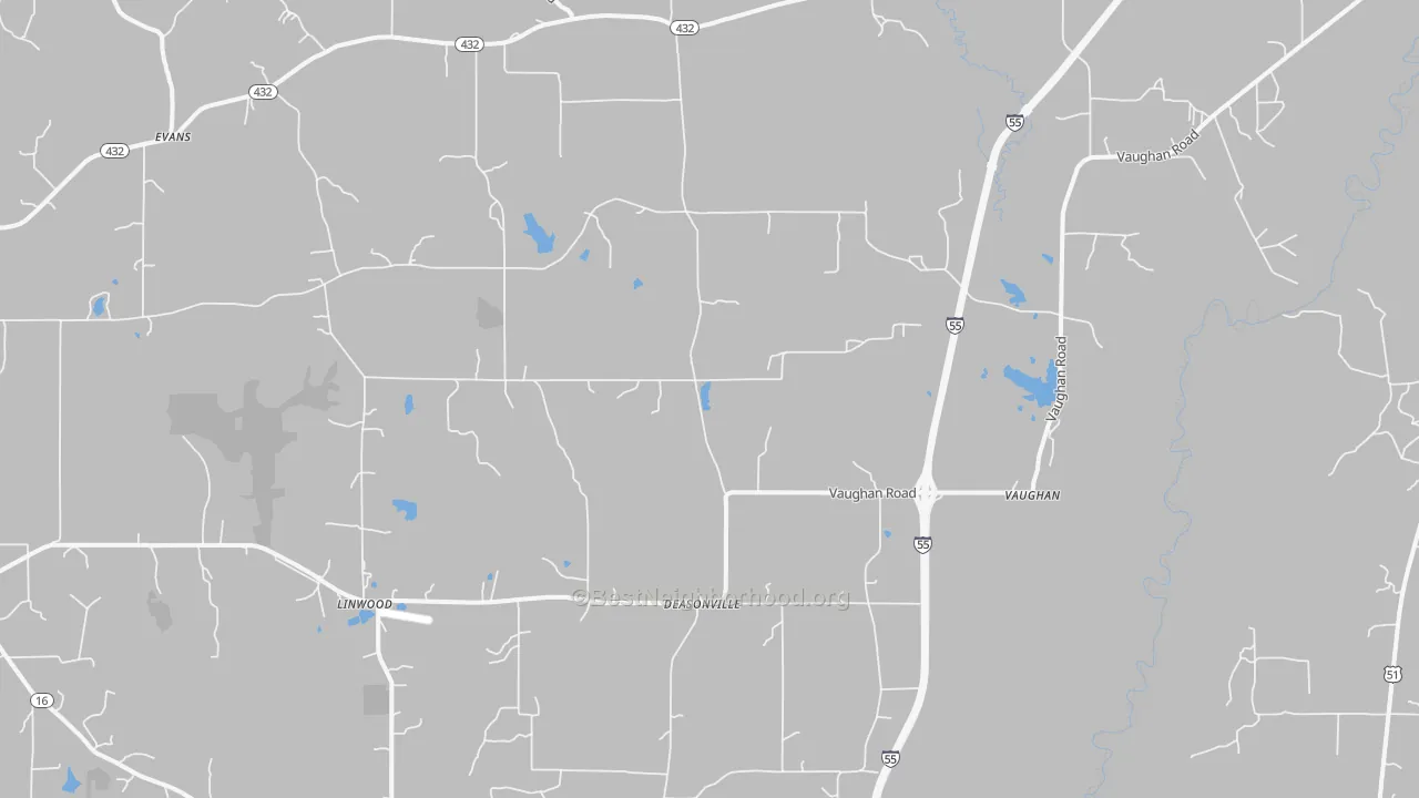 Bike Grade map of Vaughan, MS