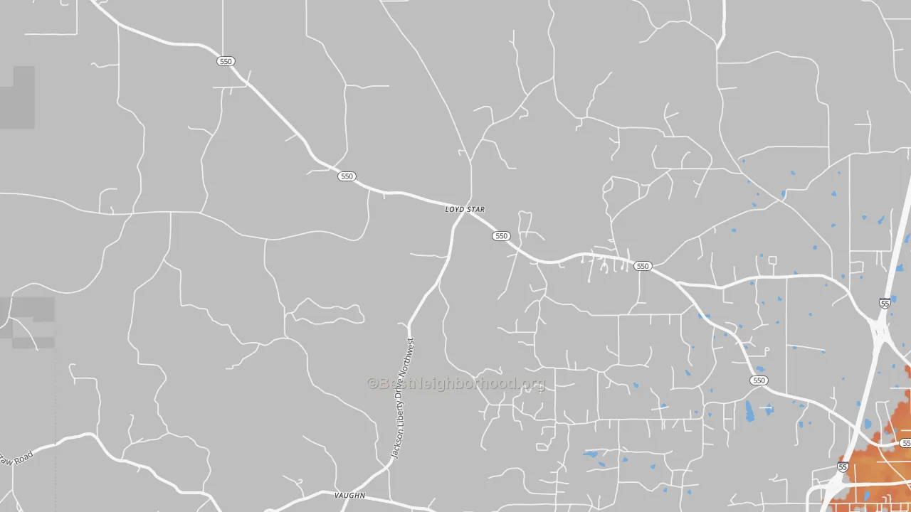 Bike Grade map of Vaughn, MS