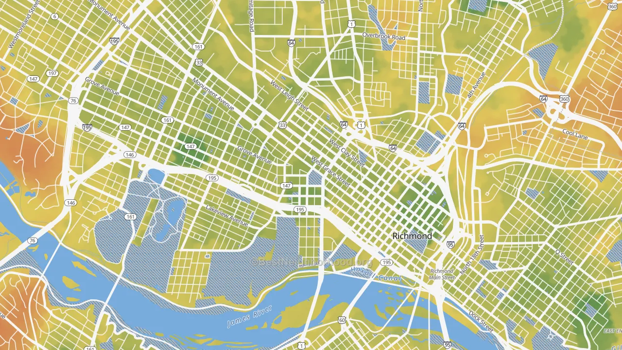 Bike Grade map of VCU, Richmond, VA