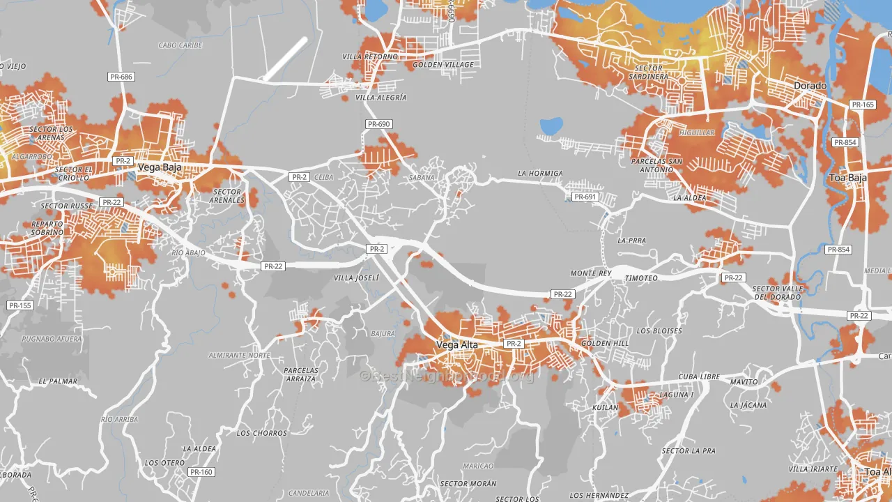 Bike Grade map of Vega Alta, PR