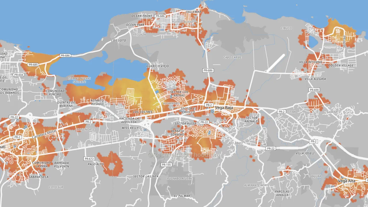 Bike Grade map of Vega Baja, PR