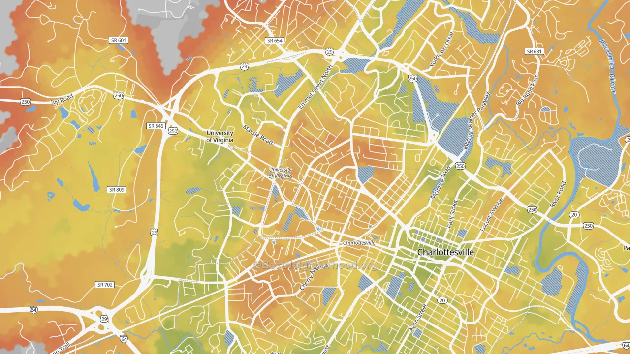 Bike Grade map of Venable, Charlottesville, VA