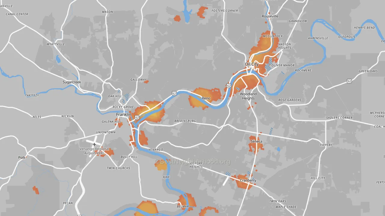 Bike Grade map of Venango County, PA