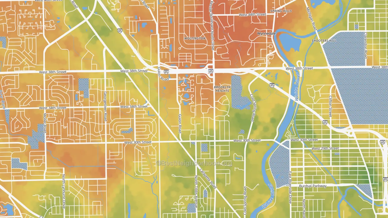 Bike Grade map of Venerable Flackville, Indianapolis, IN