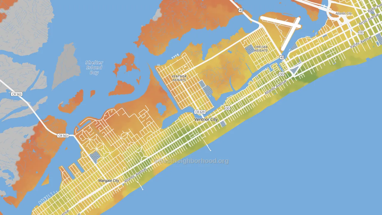 Bike Grade map of Ventnor City, NJ