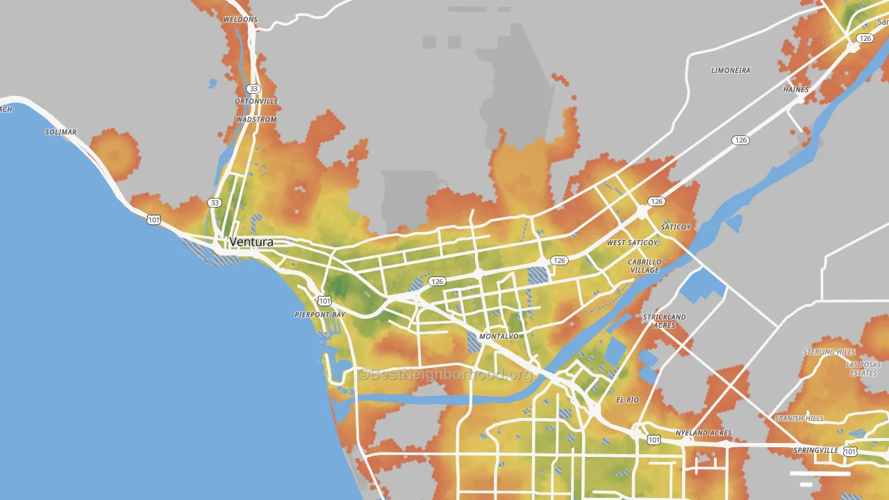 Bike Grade map of Ventura, CA