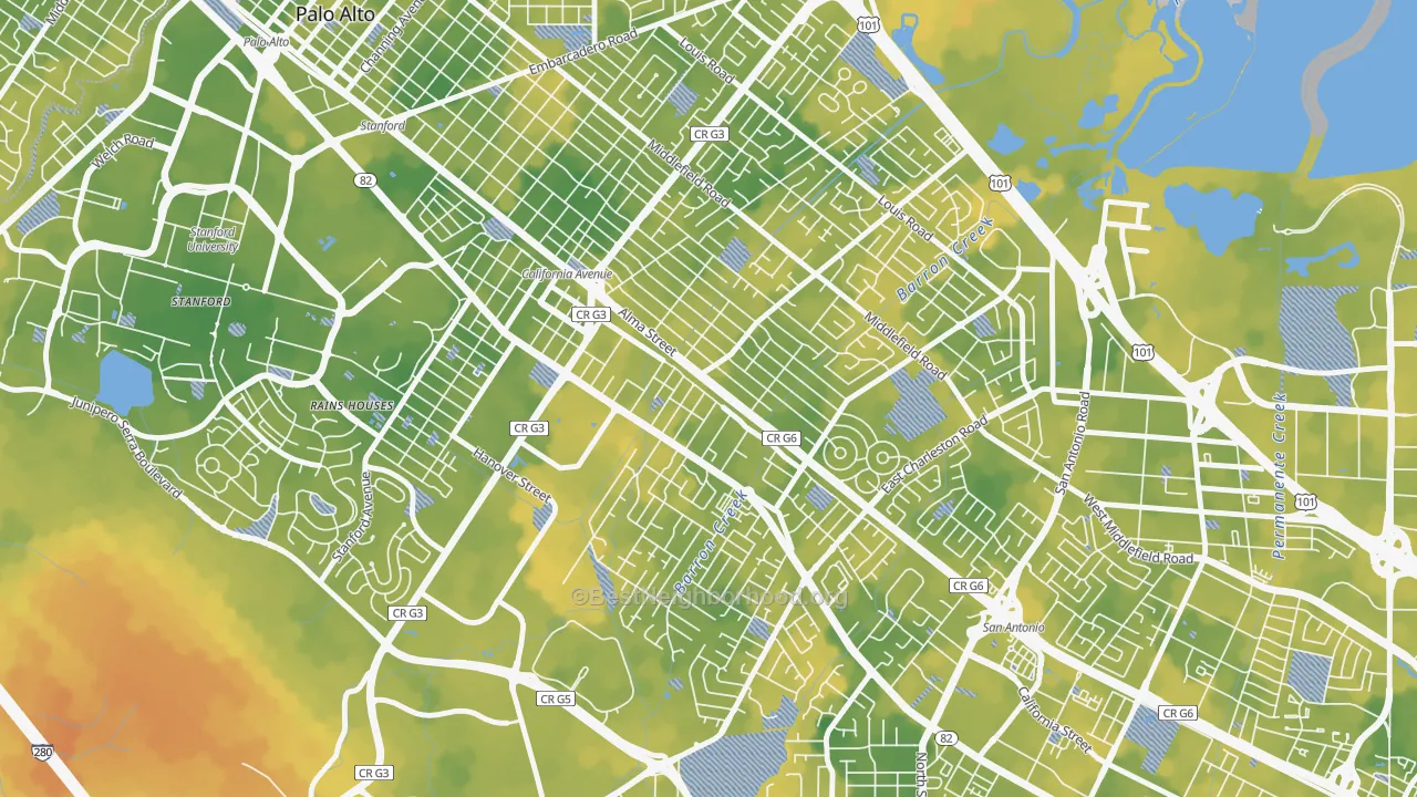 Bike Grade map of Ventura, Palo Alto, CA