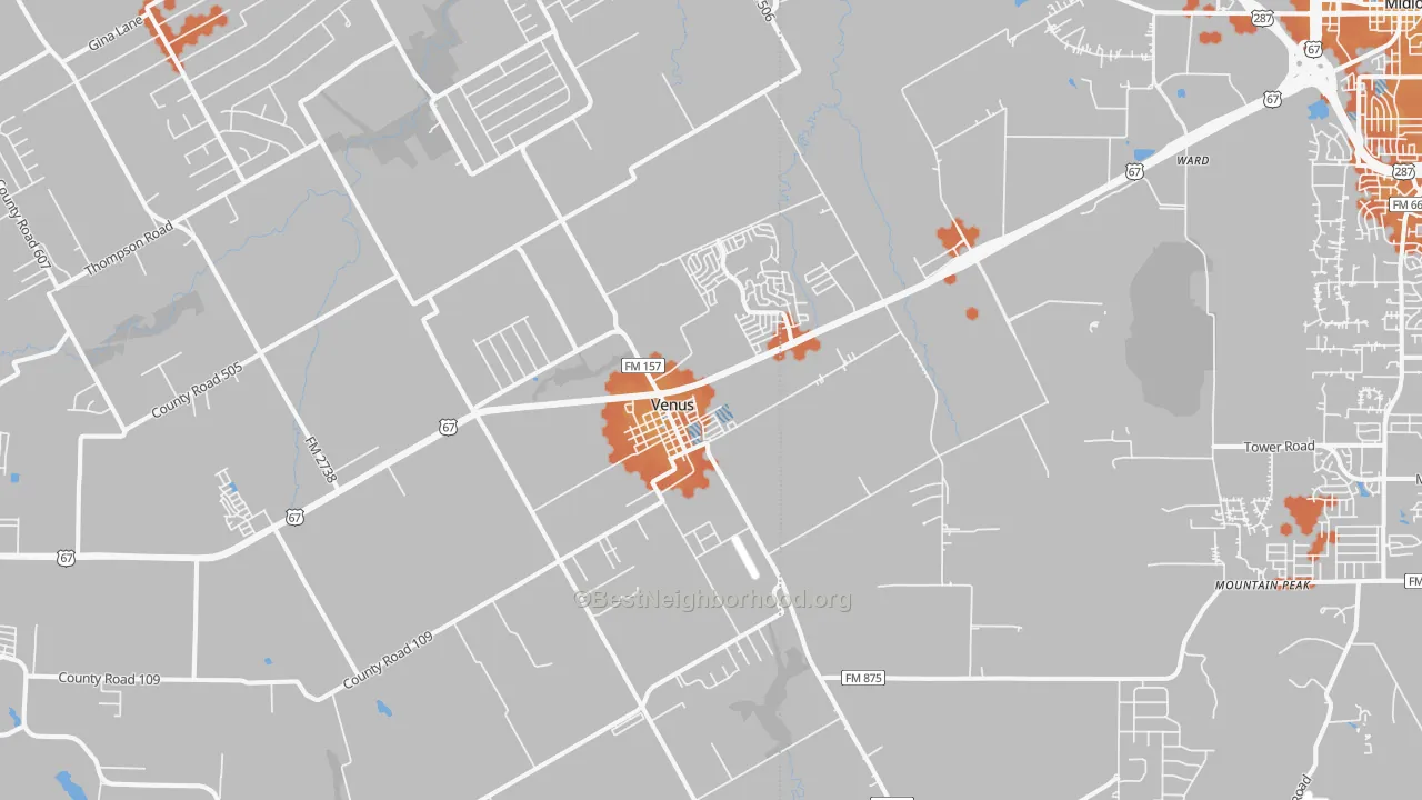 Bike Grade map of Venus, TX