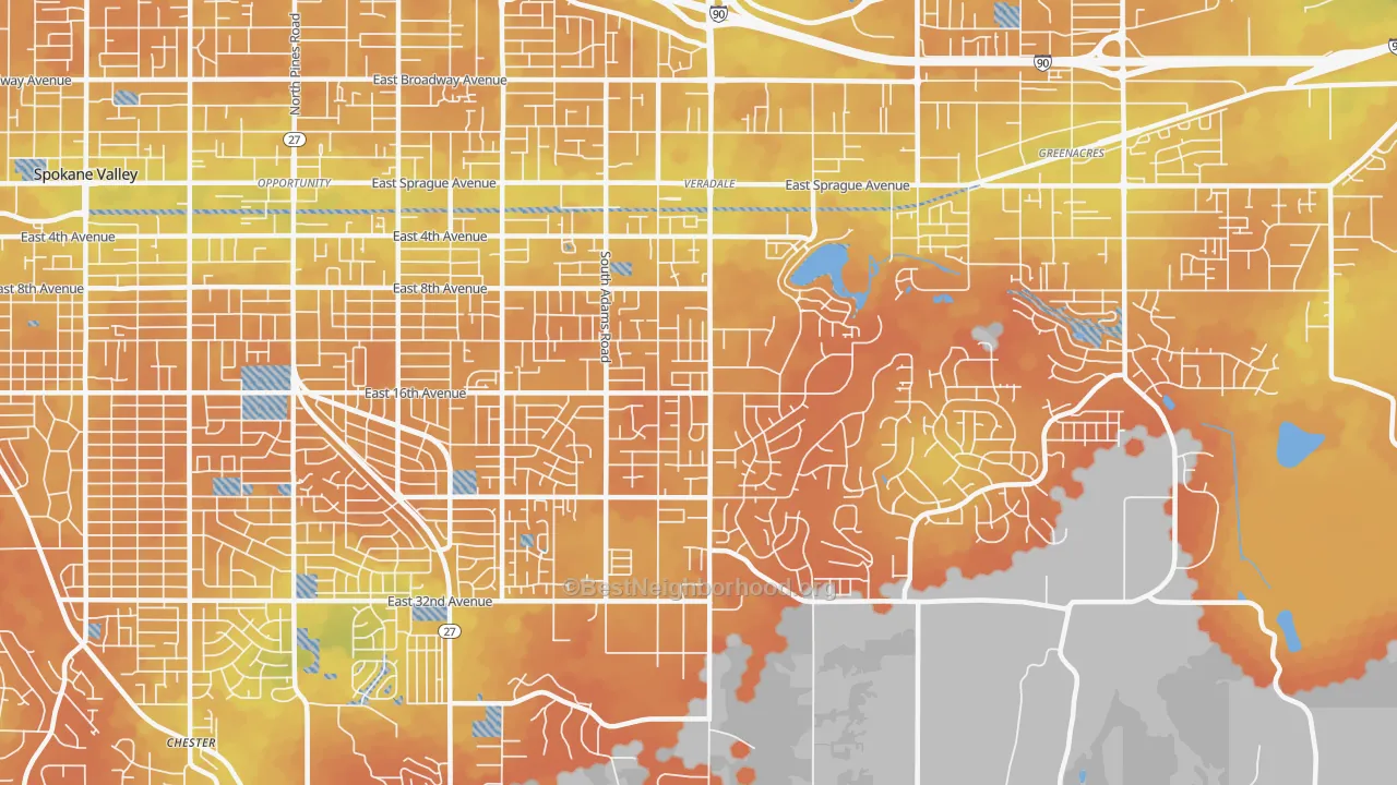 Bike Grade map of Veradale, WA