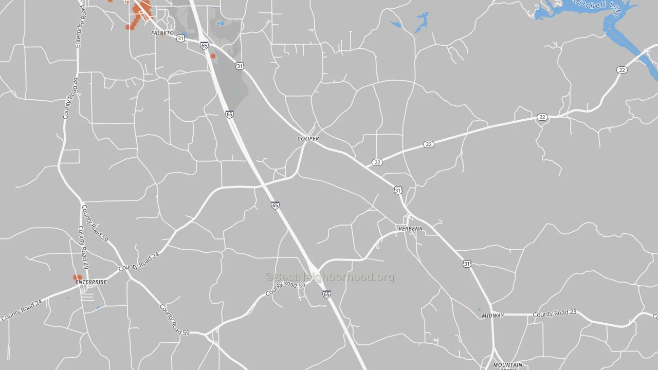 Bike Grade map of Verbena, AL