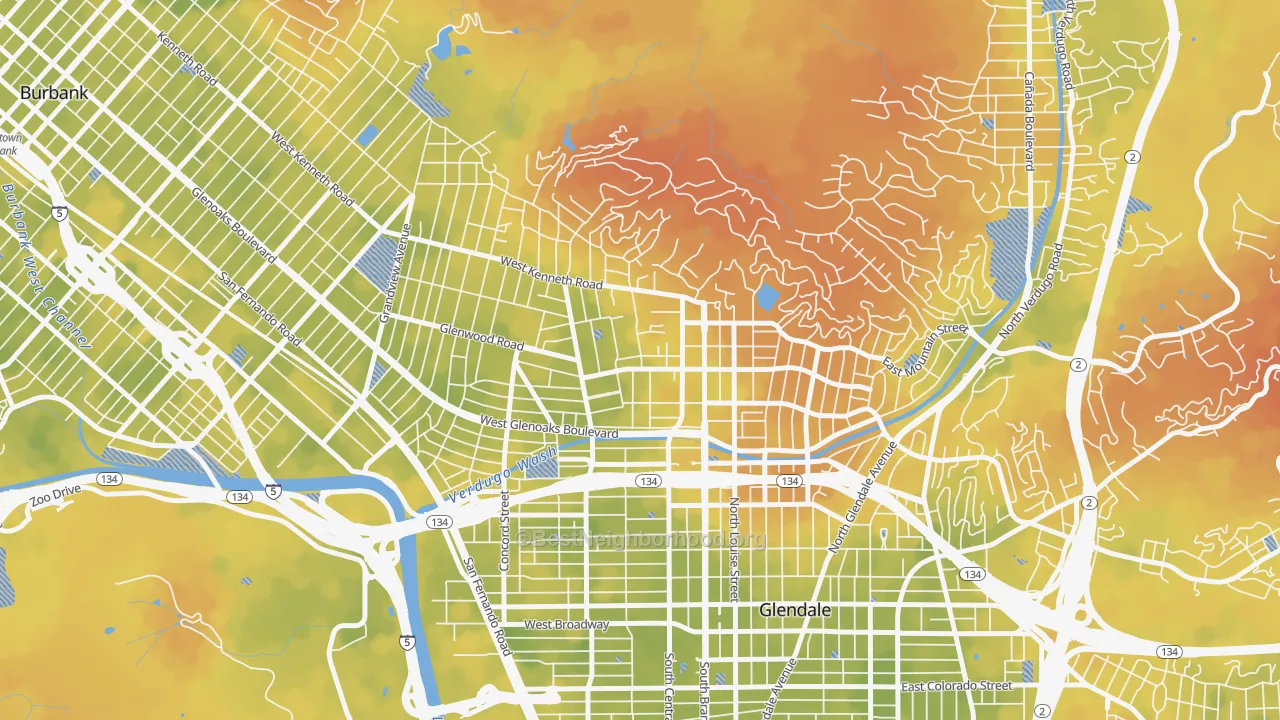 Bike Grade map of Verdugo Viejo, Glendale, CA
