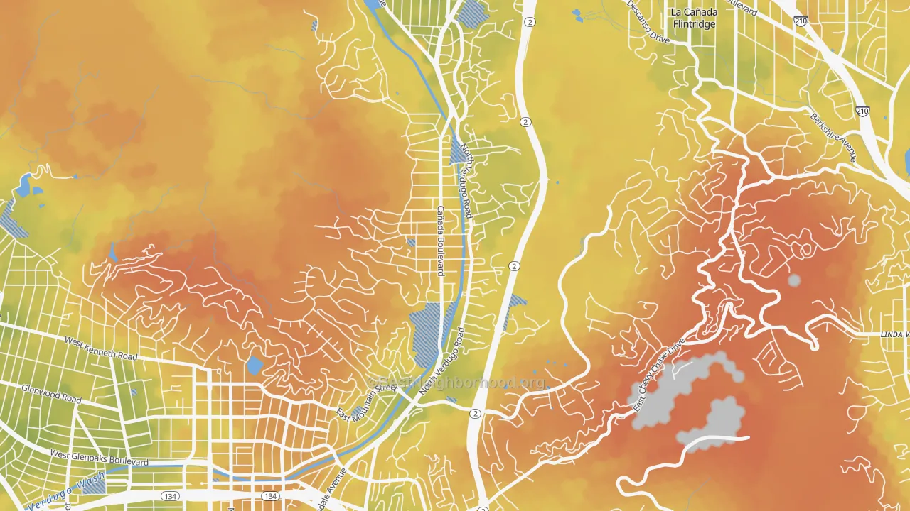 Bike Grade map of Verdugo Woodlands, Glendale, CA