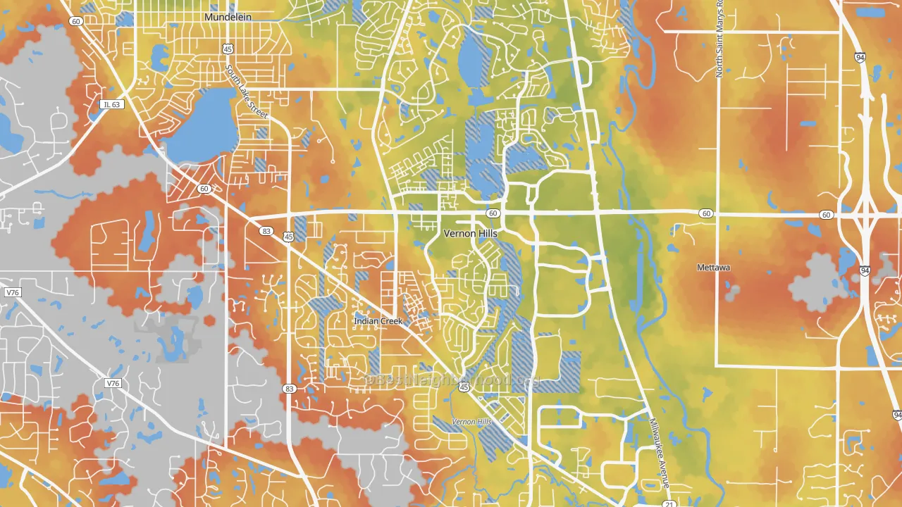 Bike Grade map of Vernon Hills, IL