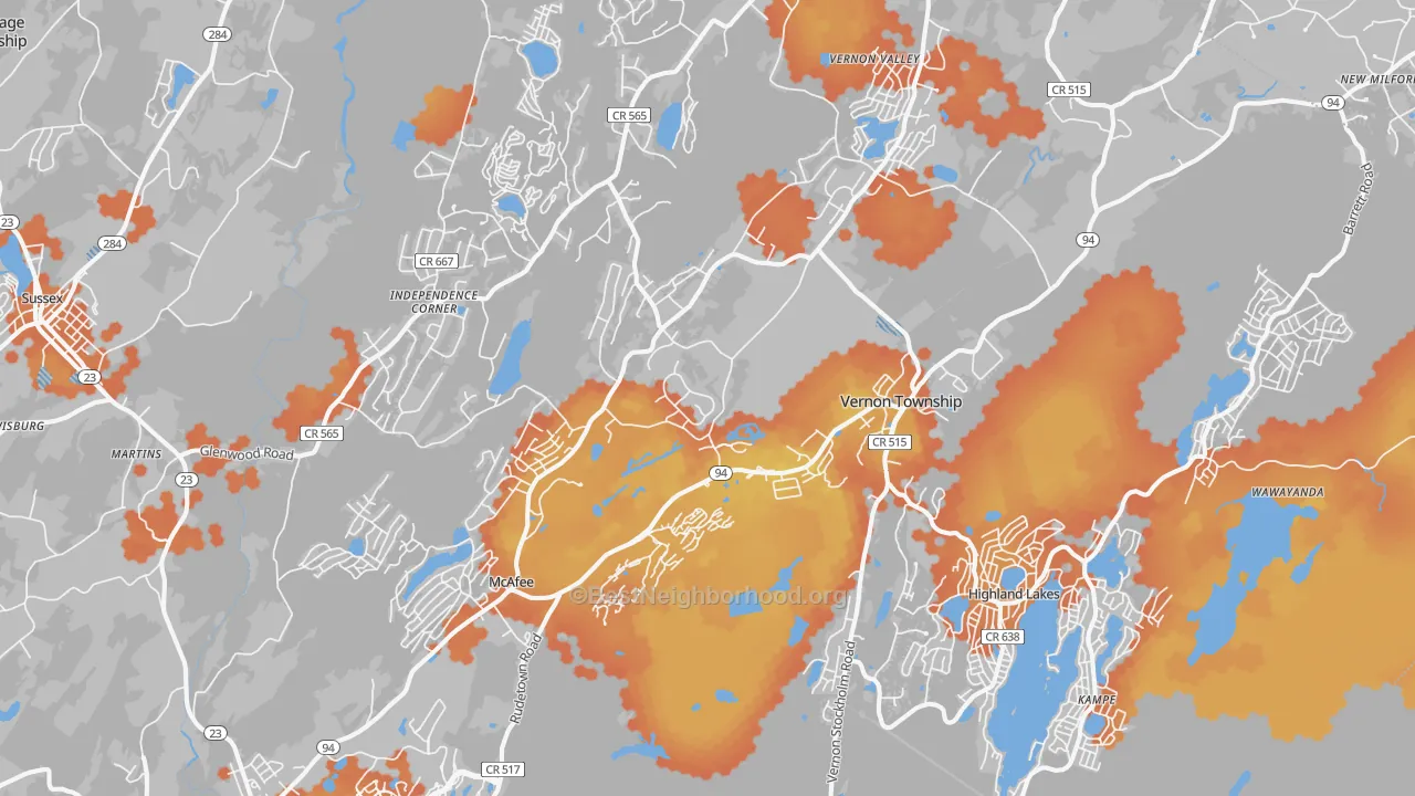 Bike Grade map of Vernon, NJ